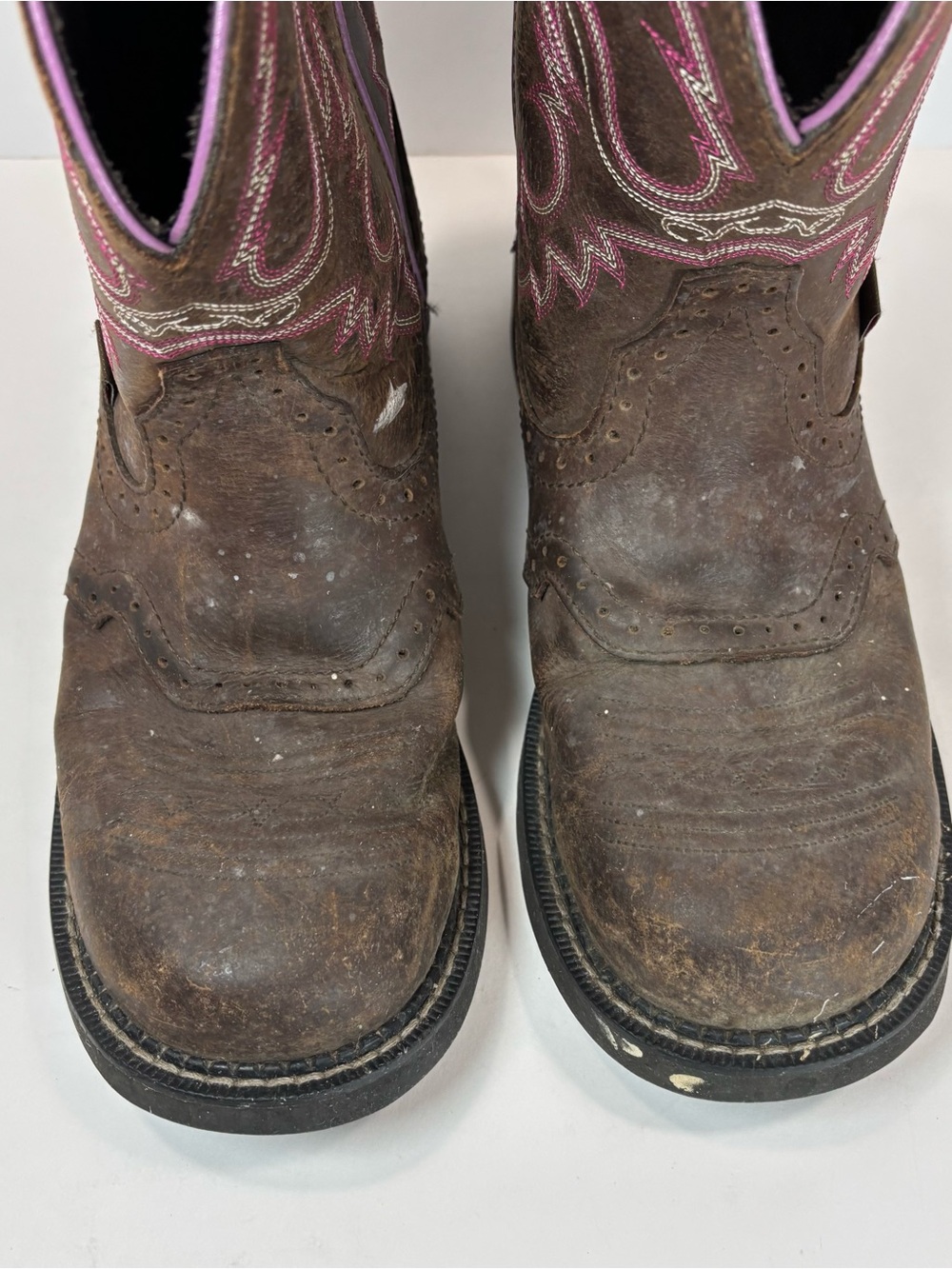 Justin Boots Gypsy Womens Leather Western Boots Brown/Pink Square Toe 8.5 B Read - Picture 4 of 9